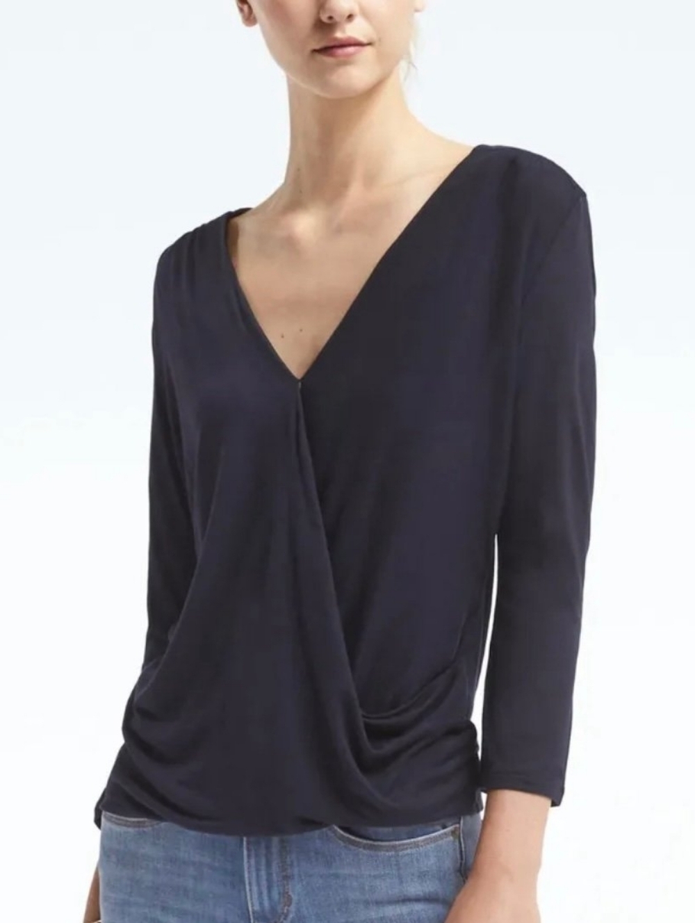 Banana Republic Black V-Neck Faux Wrap Blouse